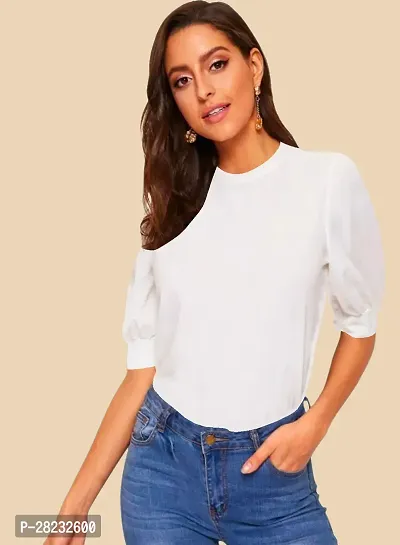 Stylish White Knitted Polyester Solid Top For Women-thumb2