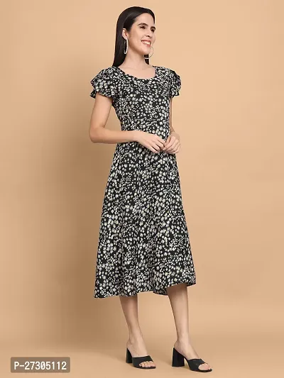 Stylish Black Polyester Printed Fit And Flare Dress For Women-thumb5