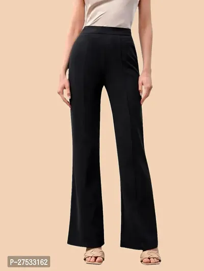 Elegant Black Polyester Solid Trousers For Women-thumb0