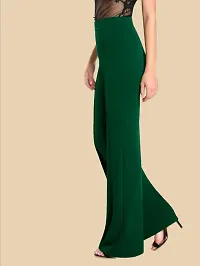 Elegant Green Polyester Solid Trousers For Women-thumb1