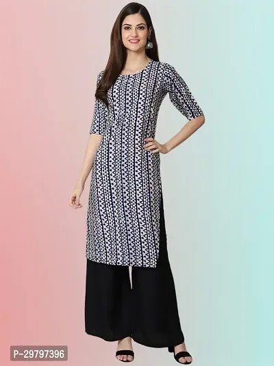 Stylish Navy Blue Crepe Solid Straight Kurta For Women-thumb0