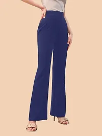 Elegant Navy Blue Polyester Solid Trousers For Women-thumb3