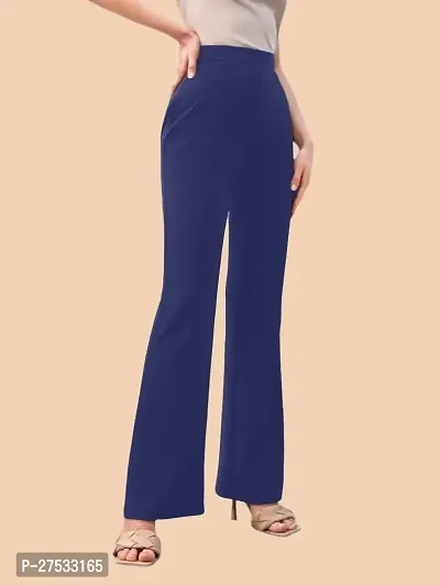 Elegant Navy Blue Polyester Solid Trousers For Women-thumb4