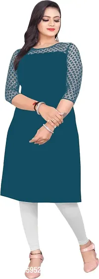 Elegant Rama Crepe Net Round Neck Kurta For Women-thumb0