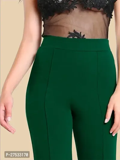 Elegant Green Polyester Solid Trousers For Women-thumb4