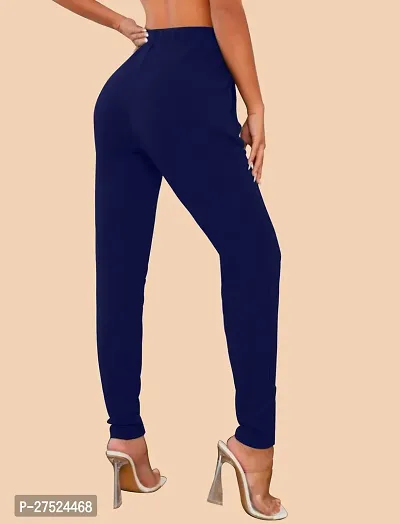 Elegant Navy Blue Polyester Solid Trousers For Women-thumb5