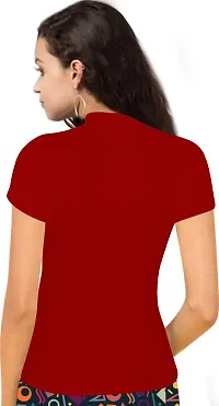 Stylish Solid Red Polyester Spandex Round Neck Tees For Women-thumb2