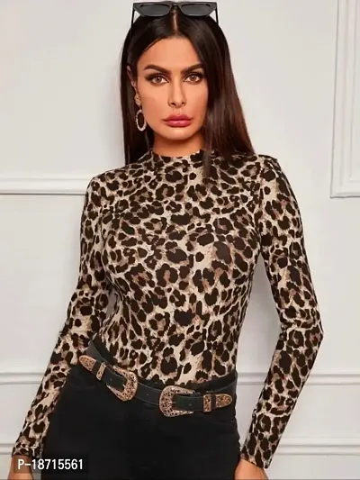 Maheshvi Women Casual Polyester Blend Round Neck and Half Sleeves Stylish Printed Top.(Empire Tiger)-thumb5