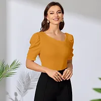 Elegant Yellow Polyester Solid Top For Women-thumb1