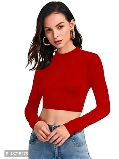 Stylish Polyester Solid Crop Top for Women-thumb0