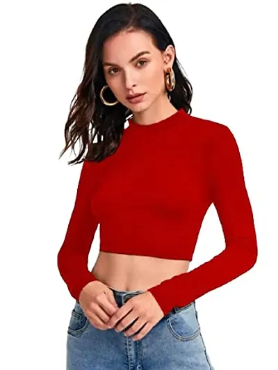 Maheshvi Polyester Blend Round Neck Full Sleeves Stylish Crop Top for Women (16"" Inches)