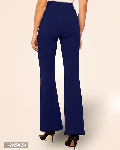 Stylish Navy Blue Polyester Solid Regular Fit Trousers For Women-thumb2