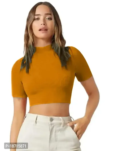 Maheshvi Casual Solid Short Sleeves High-Neck Crop Top (15 Inches Approx)-thumb0