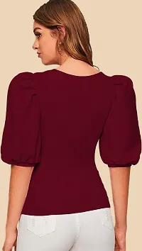 Elegant Maroon Polyester Solid Top For Women-thumb2