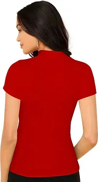 Stylish Solid Red Polyester Spandex Round Neck Tees For Women-thumb2