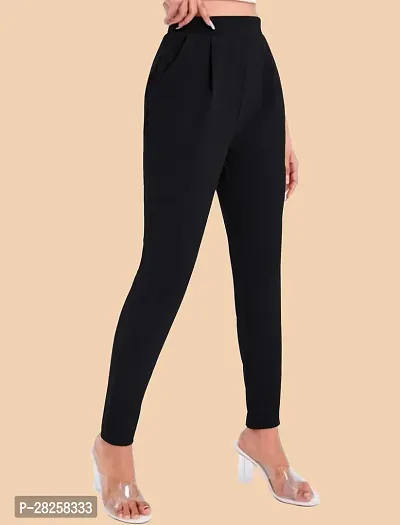 Stylish Black Polyester Solid Regular Fit Trousers For Women-thumb4