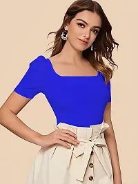 Stylish Blue Knitted Polyester Solid Top For Women-thumb3