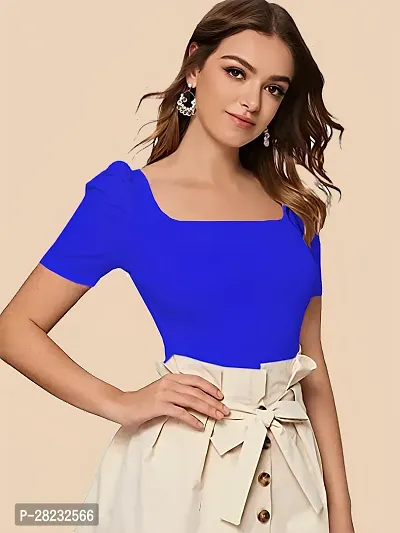 Stylish Blue Knitted Polyester Solid Top For Women-thumb4