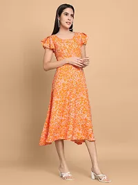 Stylish Orange Polyester Printed Fit And Flare Dress For Women-thumb4