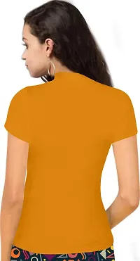 Stylish Solid Yellow Polyester Spandex Round Neck Tees For Women-thumb2