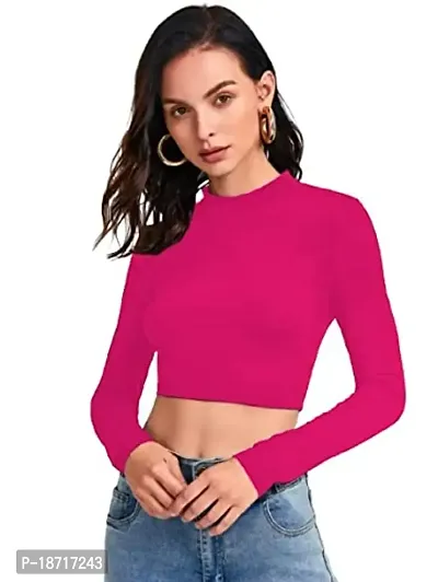 Maheshvi Polyester Blend Round Neck Full Sleeves Stylish Crop Top for Women (16 Inches)-thumb1