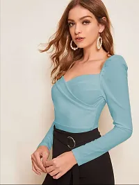 Elegant Turquoise Polyester Solid Top For Women-thumb2