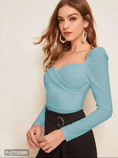 Elegant Turquoise Polyester Solid Top For Women-thumb3