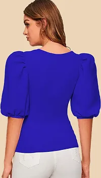 Elegant Blue Polyester Solid Top For Women-thumb2