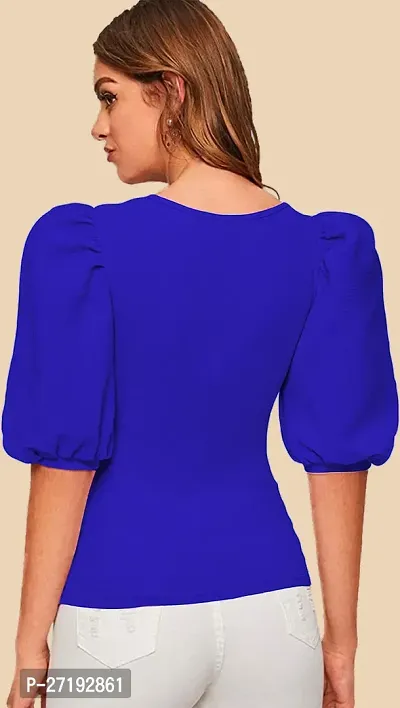 Elegant Blue Polyester Solid Top For Women-thumb3