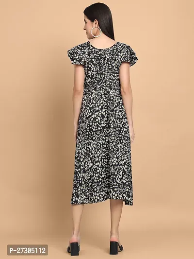 Stylish Black Polyester Printed Fit And Flare Dress For Women-thumb2