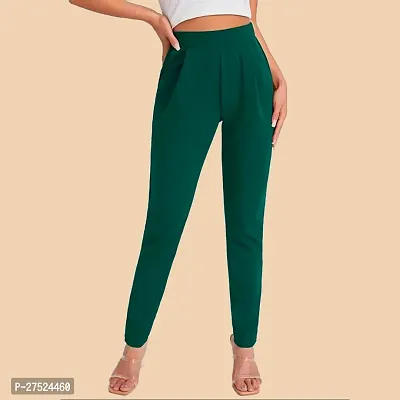 Elegant Green Polyester Solid Trousers For Women