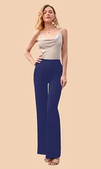 Elegant Navy Blue Polyester Solid Trousers For Women-thumb4