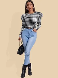 Stylish Black Polyester Checked Top For Women-thumb3