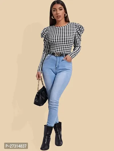 Stylish Black Polyester Checked Top For Women-thumb4