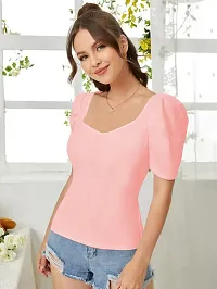 Elegant Peach Polyester Solid Top For Women-thumb4