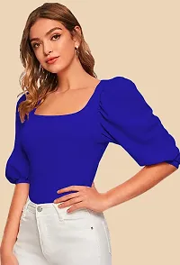 Elegant Blue Polyester Solid Top For Women-thumb4