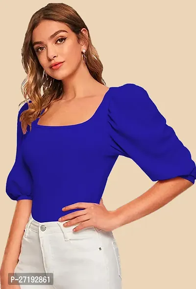 Elegant Blue Polyester Solid Top For Women-thumb5