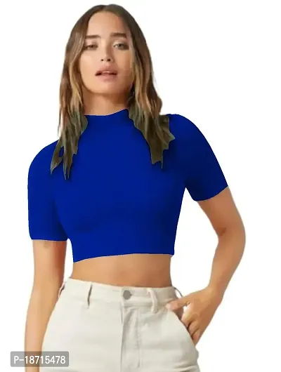 Maheshvi Casual Solid Short Sleeves High-Neck Crop Top (15 Inches Approx)