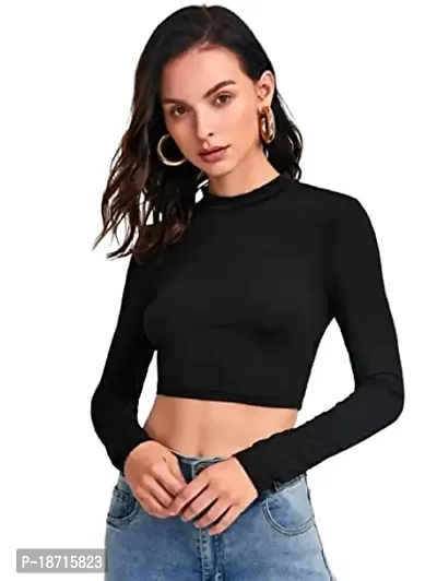 Stylish Polyester Blend Round Neck Full Sleeves Crop Top-thumb0