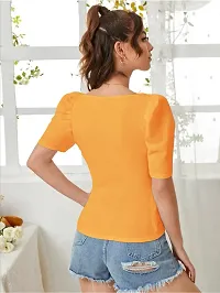 Elegant Yellow Polyester Solid Top For Women-thumb1