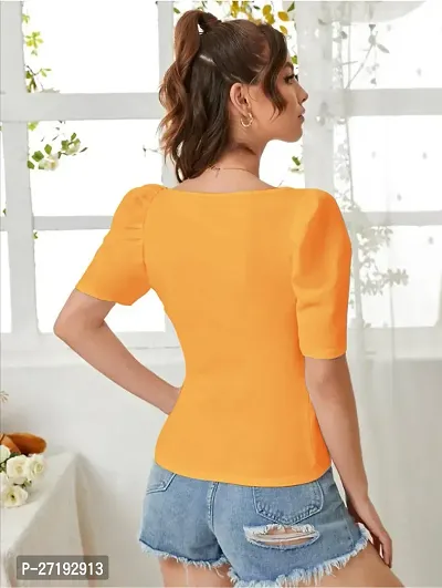 Elegant Yellow Polyester Solid Top For Women-thumb2