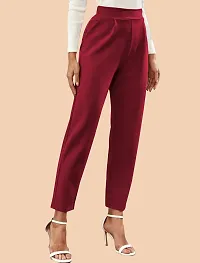 Elegant Maroon Polyester Solid Trousers For Women-thumb3