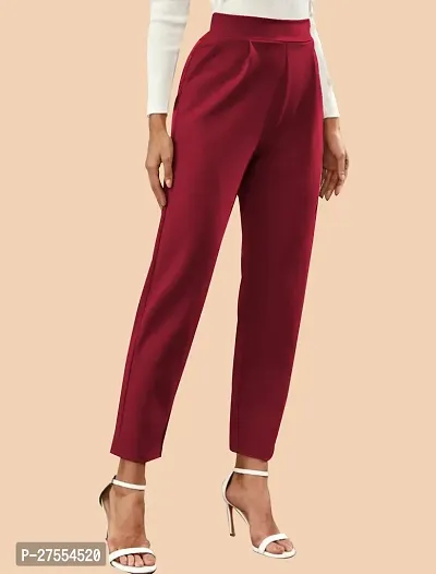 Elegant Maroon Polyester Solid Trousers For Women-thumb4