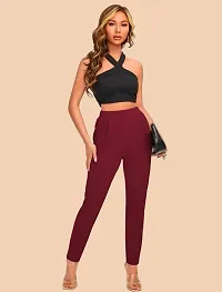 Elegant Maroon Polyester Solid Trousers For Women-thumb3