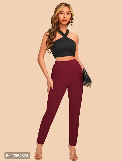 Elegant Maroon Polyester Solid Trousers For Women-thumb4