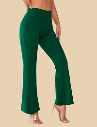 Elegant Green Polyester Solid Trousers For Women-thumb2