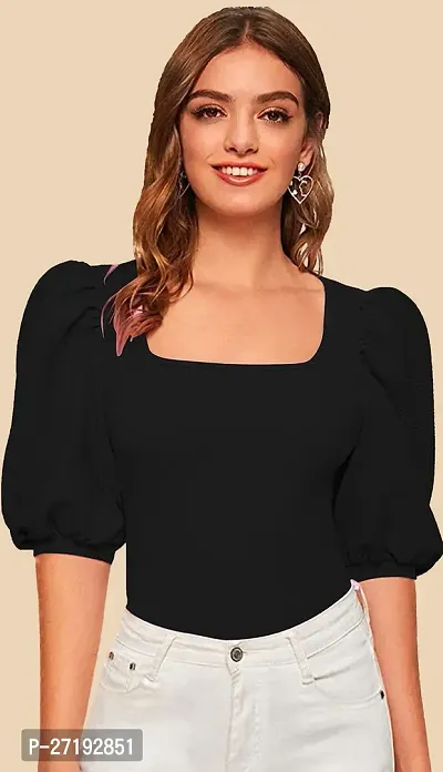 Elegant Black Polyester Solid Top For Women-thumb0