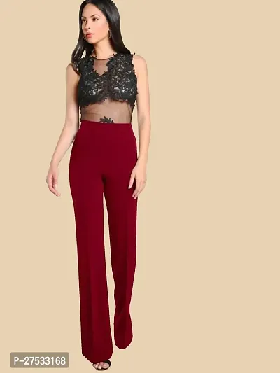 Elegant Maroon Polyester Solid Trousers For Women-thumb5