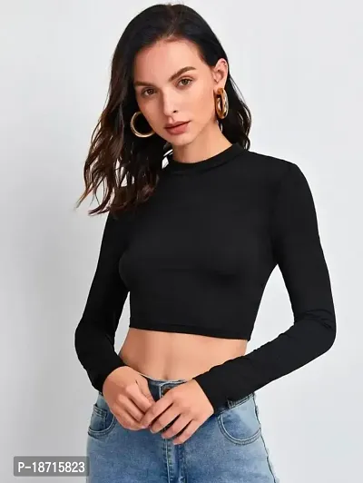 Stylish Polyester Blend Round Neck Full Sleeves Crop Top-thumb5