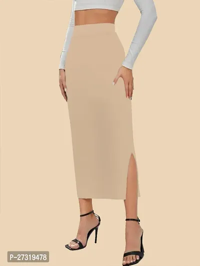 Elegant Beige Polyester Solid Skirts For Women And Girls-thumb0
